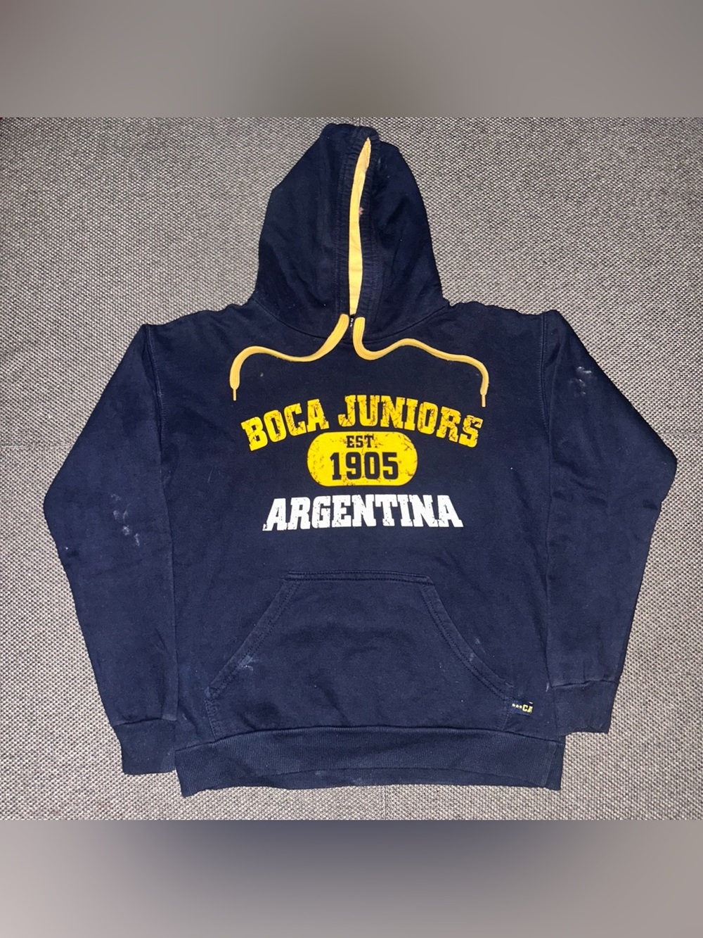 Vintage 90s Boca Juniors Argentina Navy Hoodie with Yellow Accents